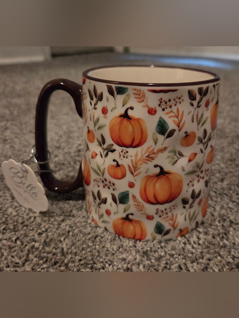 Pumpkin Pattern Ceramic Coffee Mug - Cream & Orange Cozy Fall Vibes
